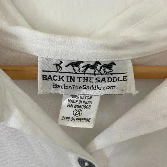 Back In The Saddle Vintage White Fringe Blouse Size 2X Button Down Western Rayon - Picture 7 of 7